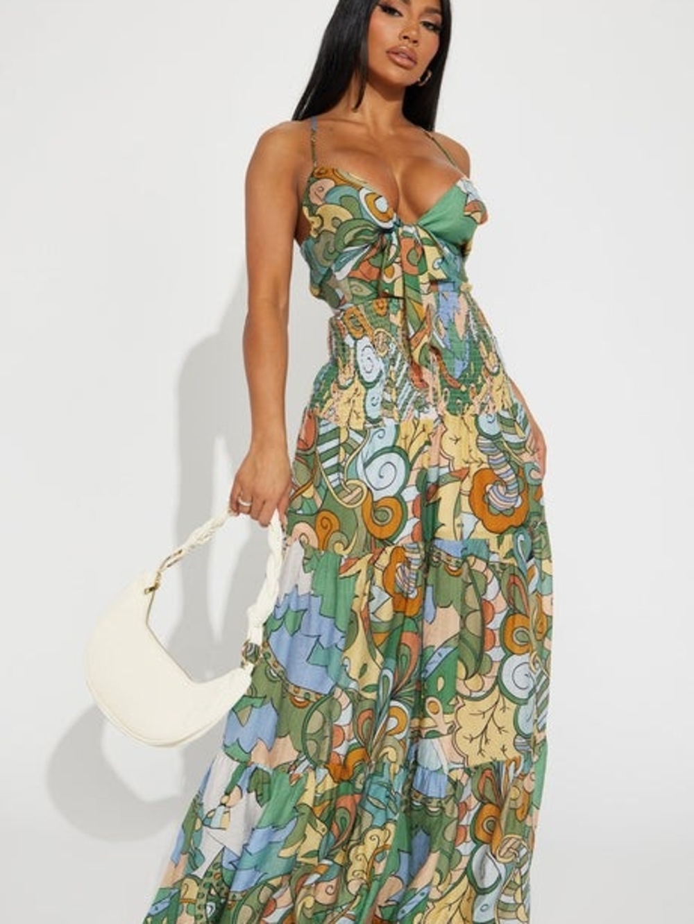 Fashion Nova Green Multi-Print Tiered Maxi Dress - Picture 2 of 2